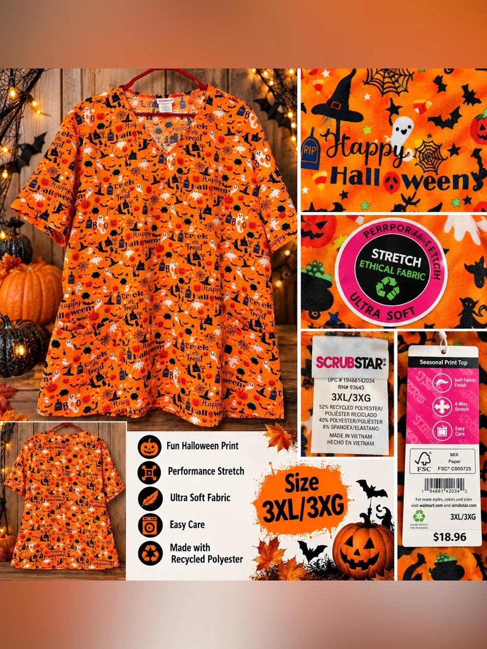 Halloween Scrub Top Plus Size 3X
